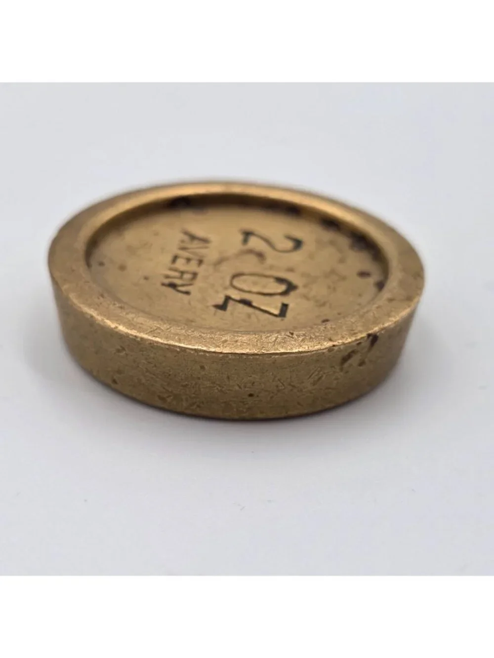 Avery Brass 2 Oz Coin-Shaped Weight With Stamped Markings 14cm